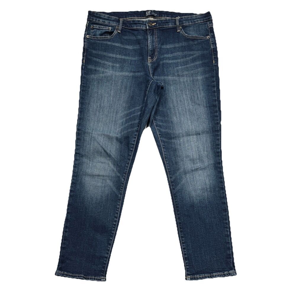 Gap Girlfriend Jeans 14 (37x27) Dark Wash Blue Denim High Mid Stretch Womens